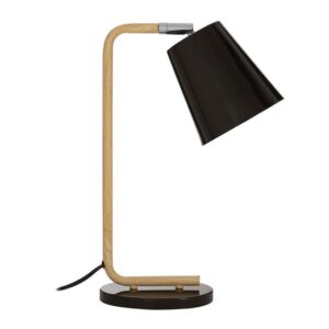Bruyo Black Metal Table Lamp With Natural Wooden Base
