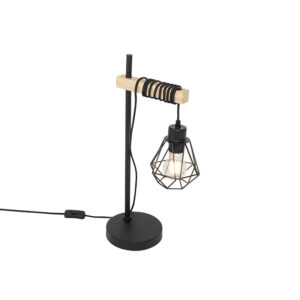 Country table lamp black with wood - Chon