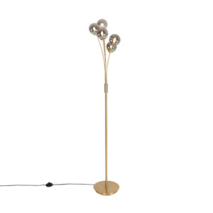 Modern floor lamp gold 5-light with smoke glass - Athens