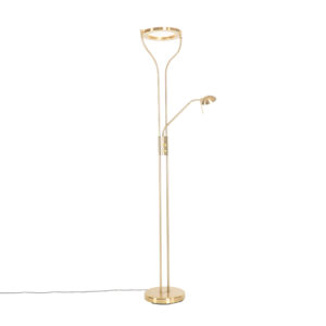 Modern floor lamp gold with reading arm incl. LED and dimmer - Divo