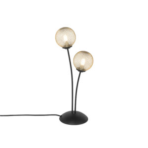 Modern table lamp black with gold 2-lights - Athens Wire