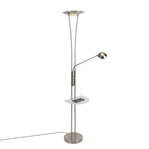 Steel floor lamp with reading arm incl. LED and USB port - Seville