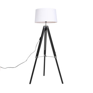 Floor Lamp Black with 45cm White Linen Shade - Tripod