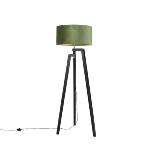 Floor lamp tripod black with green shade and gold 50 cm - Puros