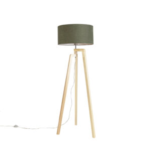 Floor lamp tripod wood with shade 50 cm green - Puros