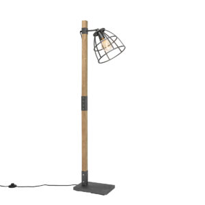 Industrial floor lamp black with wood - Arthur