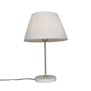 Retro table lamp brass with Pleated shade cream 35 cm - Kaso