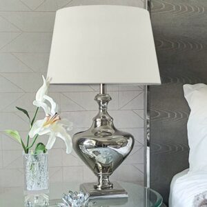 Rome Drum-Shaped Grey Shade Table Lamp With Nickel Chrome Base