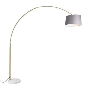 Arc lamp brass with marble fabric shade gray 45 cm - XXL