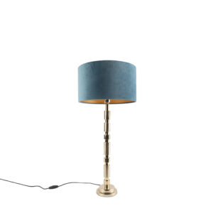 Art Deco table lamp gold velvet shade blue 35 cm - Torre