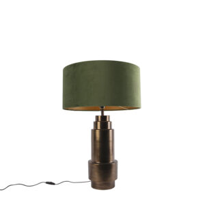 Art deco table lamp bronze velor shade green with gold 50cm - Bruut
