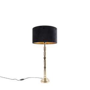 Art deco table lamp gold with velor shade black 35 cm - Torre