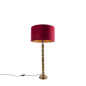 Art Deco table lamp bronze 35 cm velor shade red - Torre