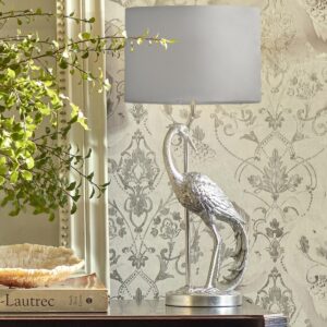 Laura Ashley LA3756326-Q Heron Table Lamp In Silver Finish With Grey Shade