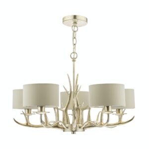 Laura Ashley Mulroy Antler 5 Light Chandelier In Champagne Finish With Natural Shades