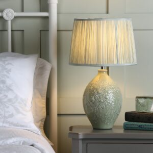 Laura Ashley Picardie Ceramic Table Lamp Base In Green Finish With Polished Chrome Detail