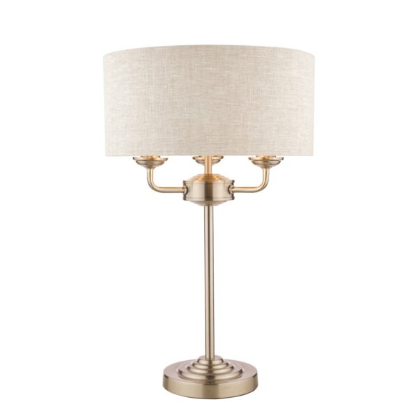 Laura Ashley Sorrento 3 Light Table Lamp In Brushed Chrome with Natural Shade