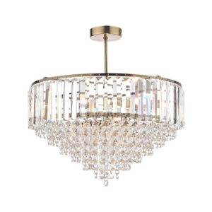 Laura Ashley Vienna 5 Light Semi Flush Ceiling Light In Antique Brass With Crystal Glass