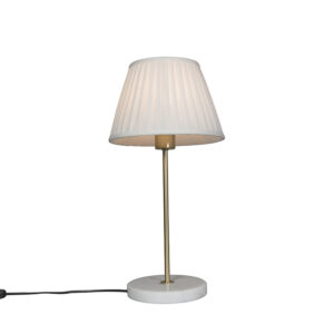 Retro table lamp brass with Pleated shade cream 25 cm - Kaso
