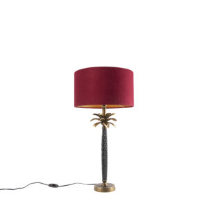 Art Deco table lamp bronze with velvet red shade 35 cm - Areka