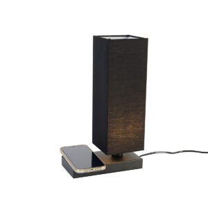 Black table lamp with black shade with touch and induction charger - Romina