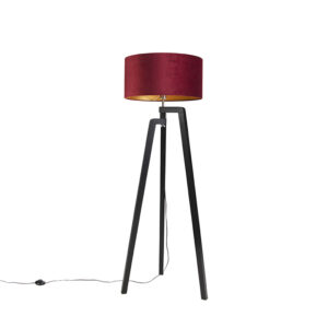 Floor lamp tripod black with red shade and gold 50 cm Puros