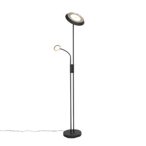 Floor lamp black incl. LED and dimmer with reading lamp - Fez