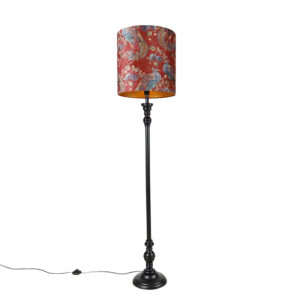 Floor lamp black with shade peacock red 40 cm - Classico