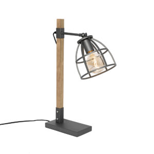 Industrial table lamp dark gray with wood - Arthur