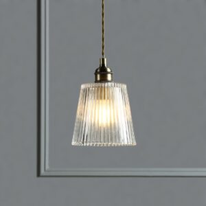 Laura Ashley Callaghan Ceiling Pendant Light In Antique Brass Finish With Ribbed Glass Shade