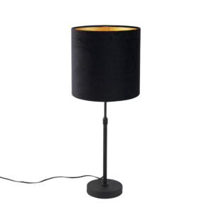 Table lamp black with velor shade black with gold 25 cm - Parte