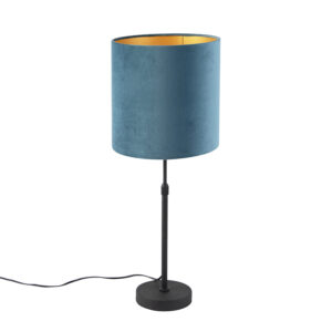 Table lamp black with velor shade blue with gold 25 cm - Parte