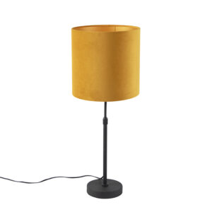 Table lamp black with velor shade yellow with gold 25 cm - Parte