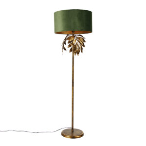 Vintage floor lamp antique gold with green shade - Linden