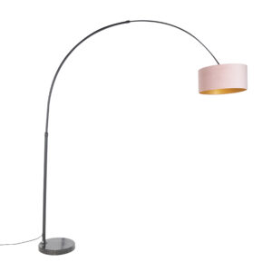 Arc lamp black velor shade pink with gold 50 cm - XXL