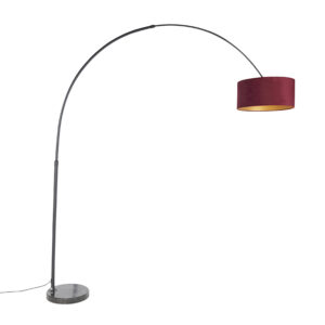 Arc lamp black velor shade red with gold 50 cm - XXL