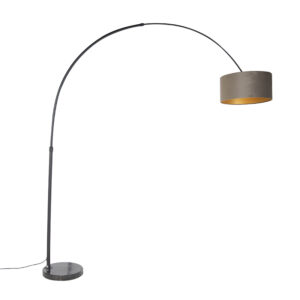 Arc lamp black velor shade taupe with gold 50 cm - XXL