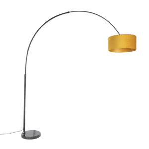 Arc lamp black with velor shade ocher yellow with gold 50 cm - XXL