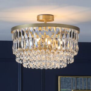 Laura Ashley Rhosill 3 Light Clear Glass Semi Flush Ceiling Light In Antique Brass Finish LA3756206-Q