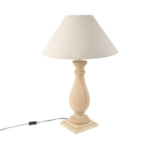 Rural table lamp wood with taupe shade velor - Burdock