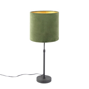 Table lamp black with velor shade green with gold 25 cm - Parte