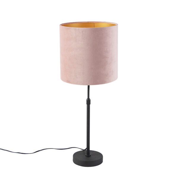 Table lamp black with velor shade pink with gold 25 cm - Parte