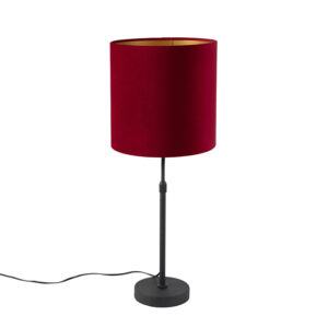 Table lamp black with velor shade red with gold 25 cm - Parte