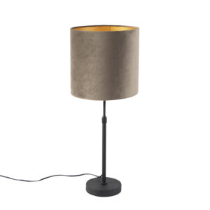 Table lamp black with velvet shade taupe with gold 25 cm - Parte