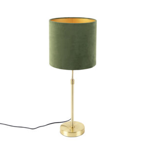 Table lamp gold / brass with velor shade green 25 cm - Parte