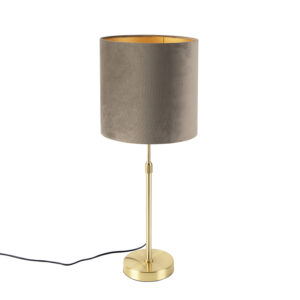 Table lamp gold / brass with velvet shade taupe 25 cm - Parte