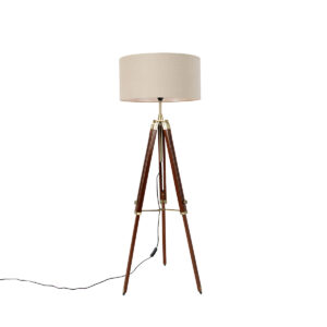 Floor lamp brass with shade light brown 50 cm tripod - Cortin