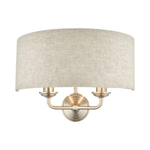 Laura Ashley Sorrento 2 Light Wall Light In Brushed Chrome With Natural Shade