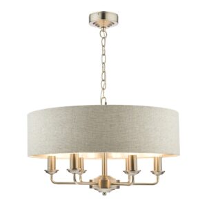 Laura Ashley Sorrento 6 Light Armed Fitting Ceiling Light in Brushed Chrome with Natural Shade
