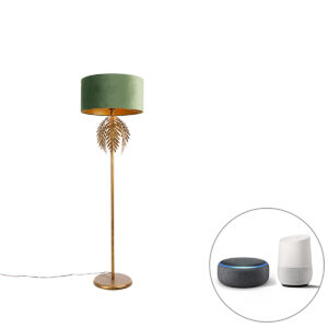 Smart floor lamp gold with shade green incl. Wifi A60 - Botanica